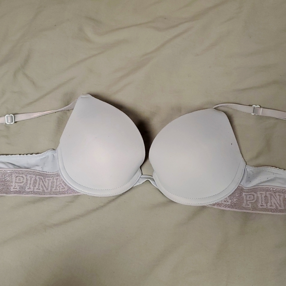 VS PINK Wear Everywhere Push-up bra 32A light blue (faded) with silver glitter